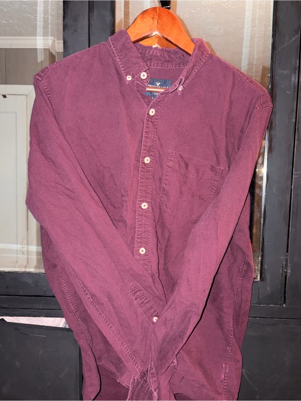 American Eagle Outfitters Men's Button-Down Shirt in Burgundy